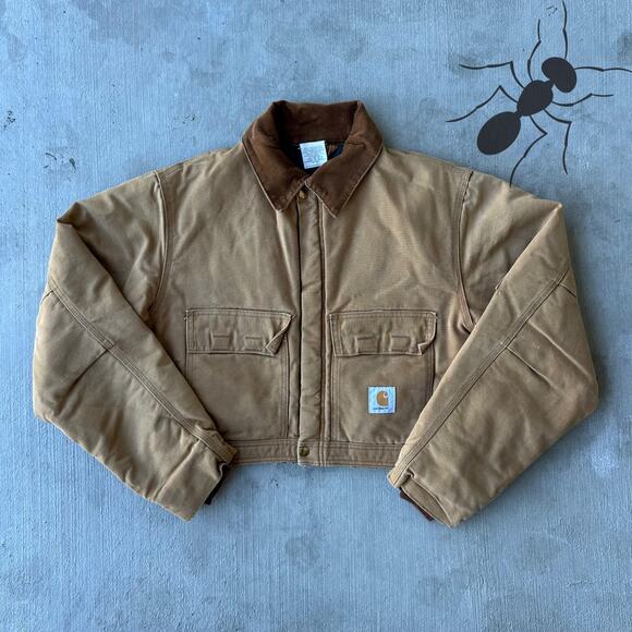 Vintage Y2K Carhartt brown cropped Detroit style work wear jacket - Picture 1 of 9